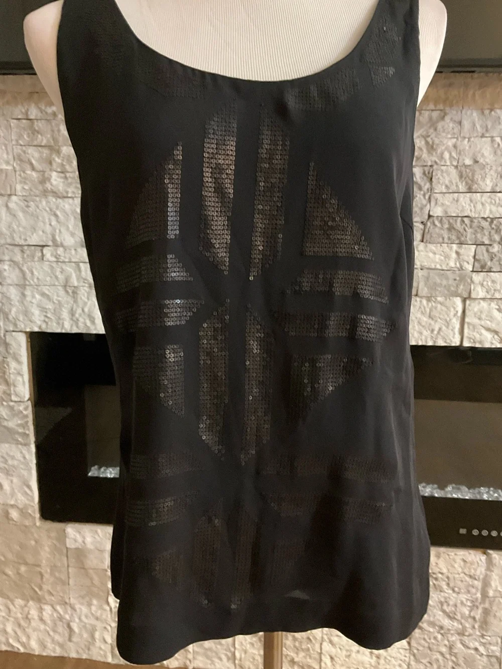 Tory Burch Silk Black Sleeveless Sequin Detail Women's Tank Top Size 12